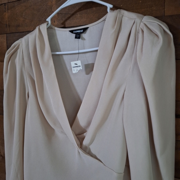 Express Cream Puff Sleeve Wrap Blouse - Picture 2 of 5